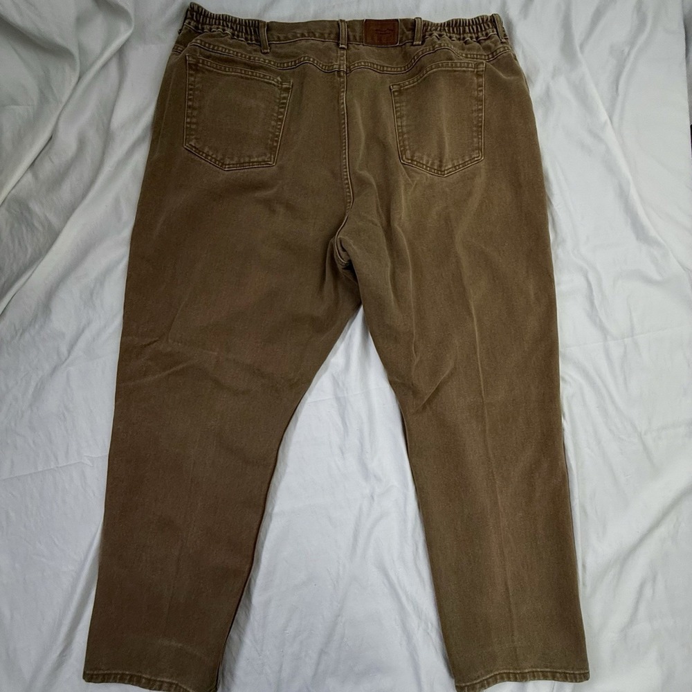 LL Bean Double L Comfort Waist Jeans Mens 46x29 Brown Khaki Cotton Straight Leg - Picture 11 of 12
